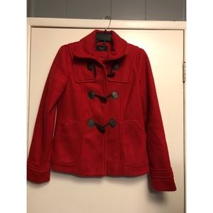 Red Peacoat Jacket with Toggle Button Detailing